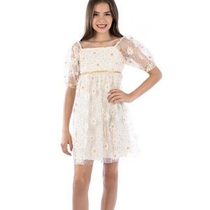Speechless Big Girls 3D Flower Tulle Babydoll Dress in ivory size 12